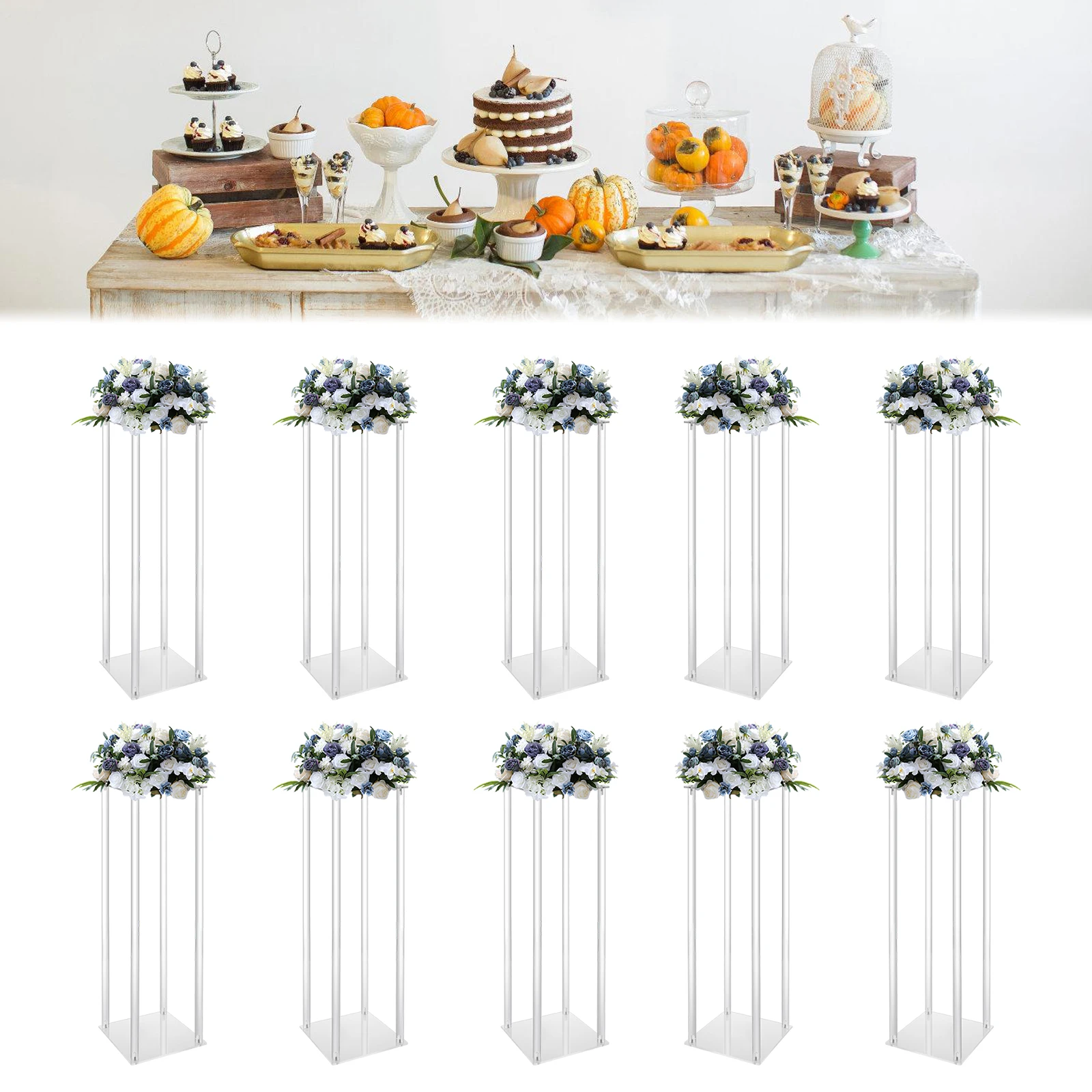 10Pcs Acrylic Vase Wedding Flower Stands Clear Column Rack Geometric Display Stand Geometric for Home Party Wedding Decor 60CM