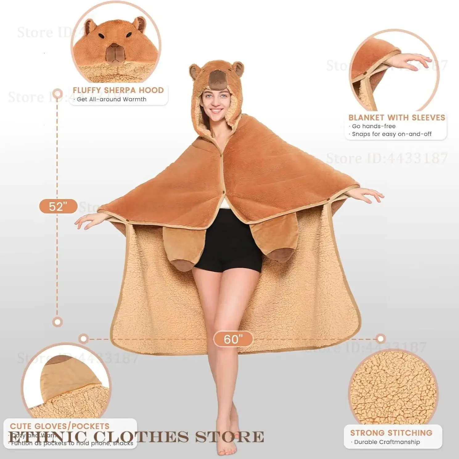 

Фланелевой халат из овечьей шерсти, флисовый халат с героями мультфильмов Капибала, карнавальный костюм, утепленный халат, домашняя одежда, свободный плащ унисекс с капюшоном, одеяло