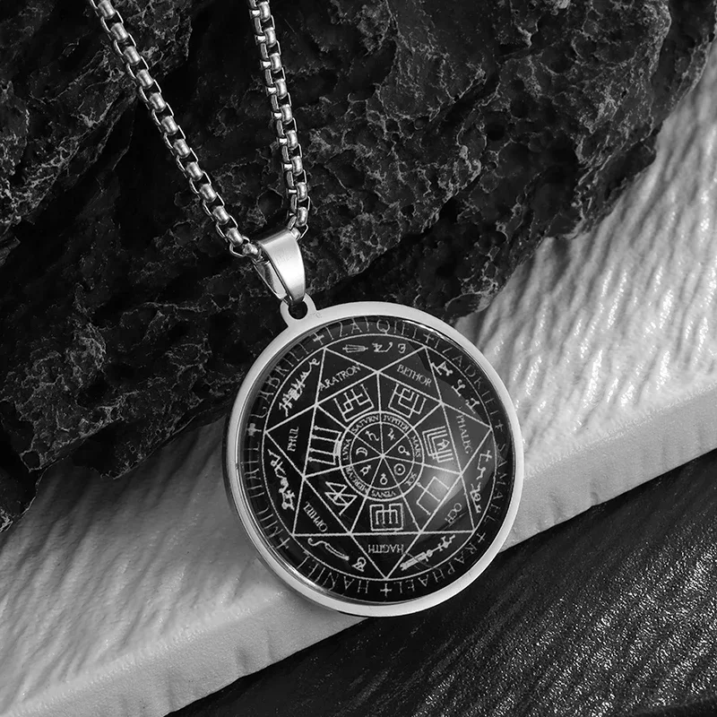 New Stainless Steel Flower of Life Metatron Seven Archangels Solomon Pendant Titanium Steel Necklace Men\'s and Women\'s Jewelry