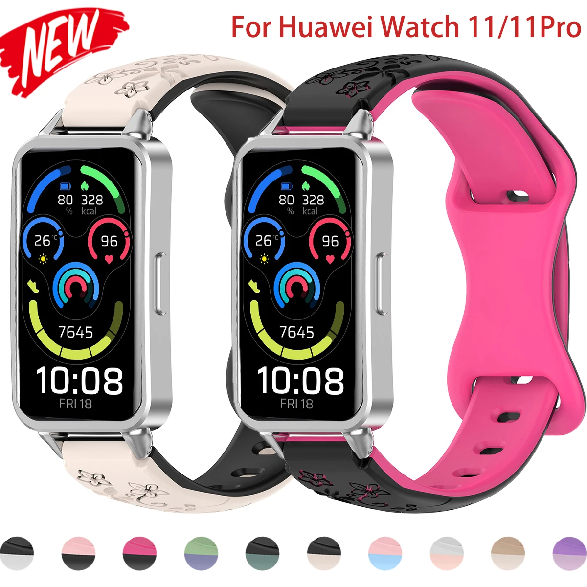 New Silicone Sport Strap for Huawei Watch 11/11 Pro Engraved Flower Band for Huawei Watch 10/9/8 Women Bracelet