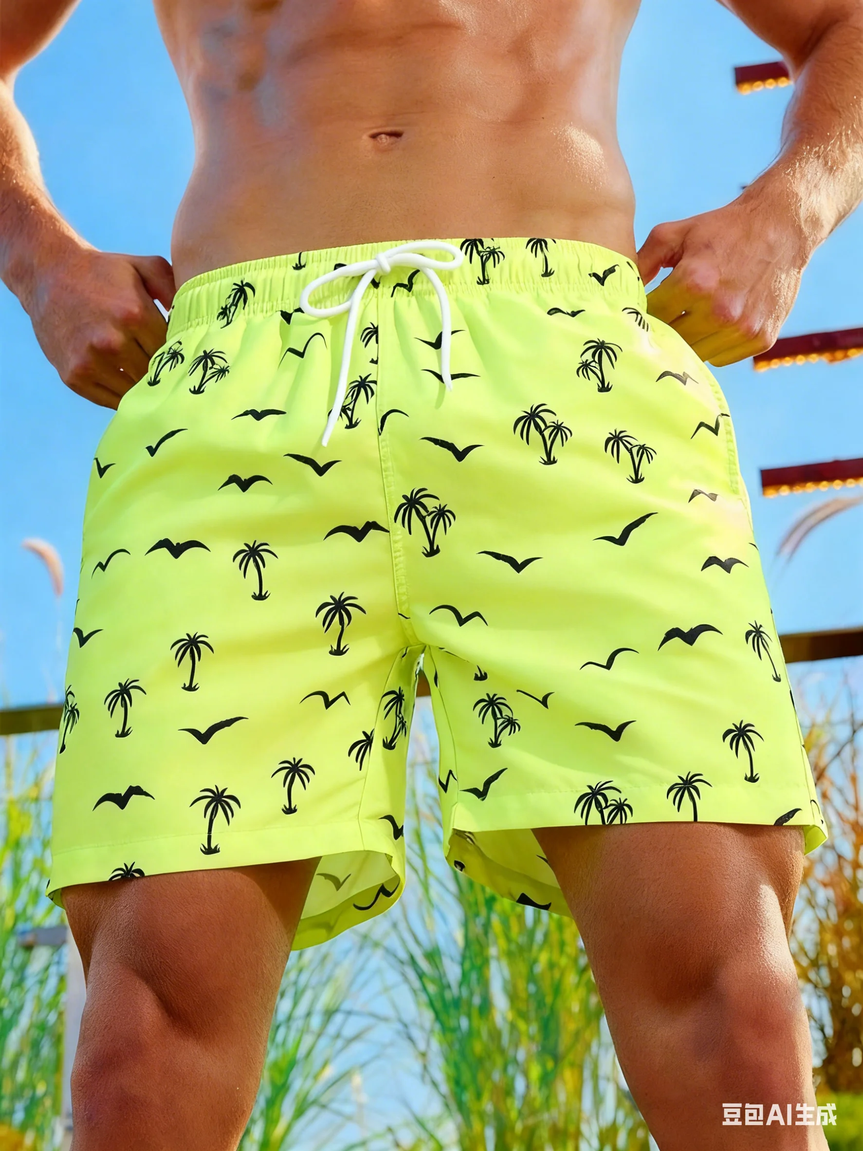 Nuevos pantalones cortos de surf para hombre, bañadores, traje de baño con cordón de secado rápido, pantalones cortos de playa hawaianos informales, pantalones cortos de moda para nadar