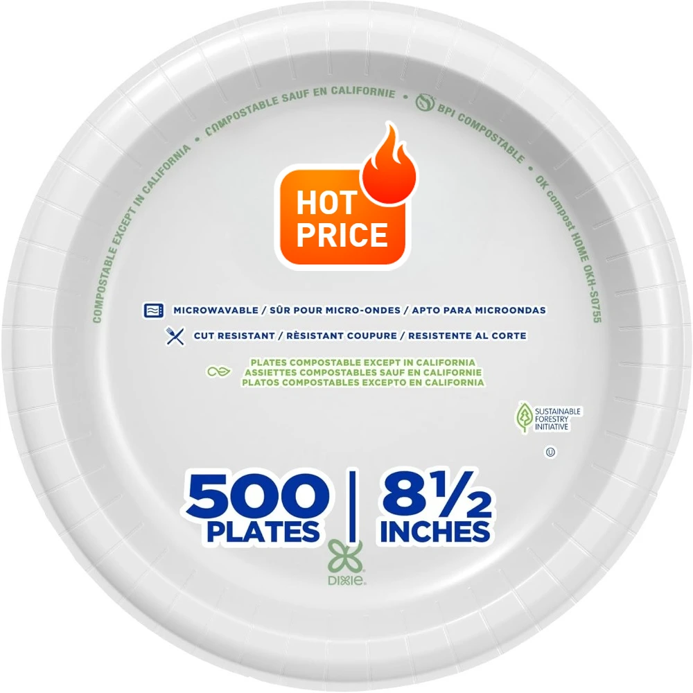 اللوازم المنزلية / ألواح ورق بيضاء خفيفة الوزن مقاس 8.5 بوصة، 500 قطعة (125 لوحة للاستعمال مرة واحدة في كل عبوة، 4 عبوات في كل علبة) #1