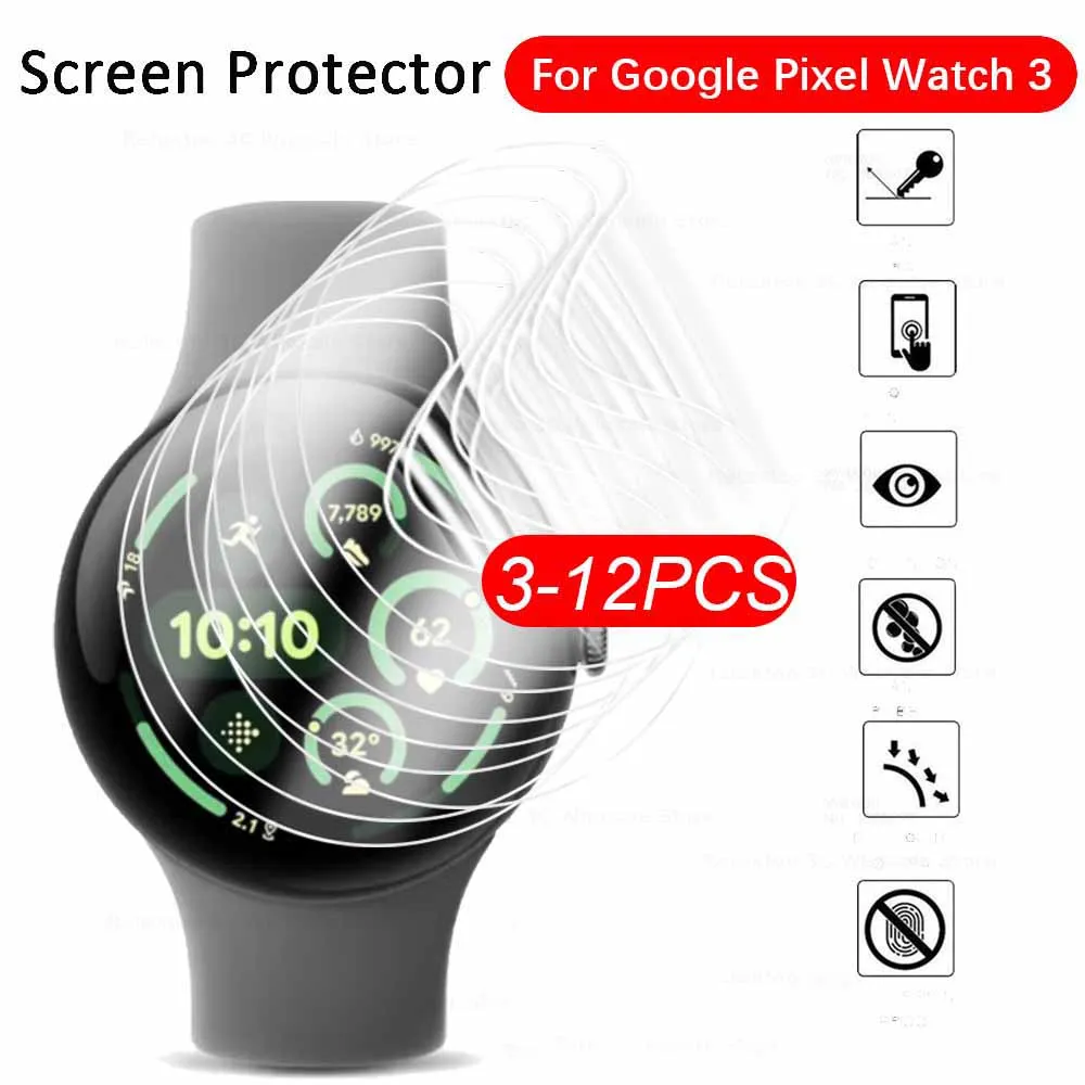 12-3Pcs Full Curved Soft Hydrogel Film For Google Pixel Watch 3 Pixel3 Watch3 41mm 45mm Screen Protectors Not Glass PixelWatch3