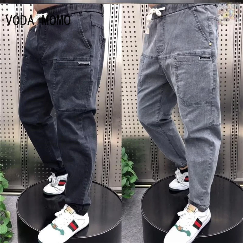 

Spring Summer Black Blue Cargo Jeans Men Streetwear Denim Jogger Pants Men Baggy Harem Jean Trousers Harem Jean Trousers