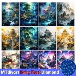 Chinese Style Diamond Painting Art Collection Fairy Dust Drill Green Tree Waterfall Natural Scenery Art 5d Diy Mosaic Home Decor