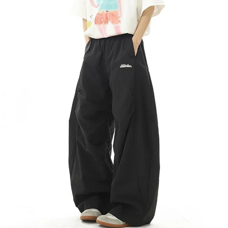 Y2K Streetwear Cargo pantalon femmes taille haute lettre ample Hip Hop pantalon Vintage américain à lacets poches dame parachutiste pantalon