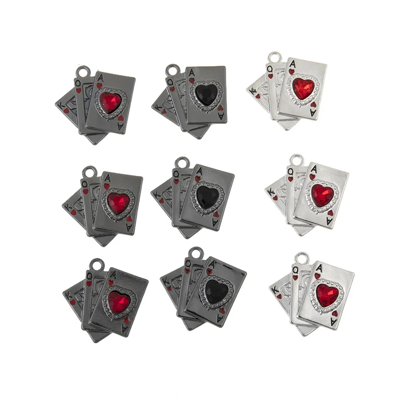 Trendy 10pcs/Lot Mixed Color Poker Ace of Hearts Charms Pendant for DIY Necklace Jewelry Making Pendant Supplies Accessories