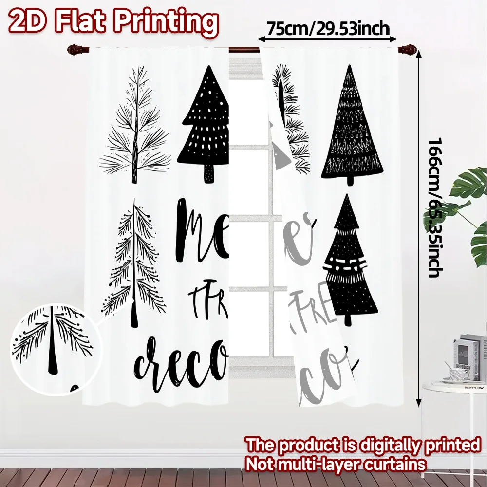 2D Flat Printing,JIT 2pcs, Curtains (Without Rod) Festive Trees(1) Chic Curtains&Drapes Yarn Curtains Festive Suitable for
