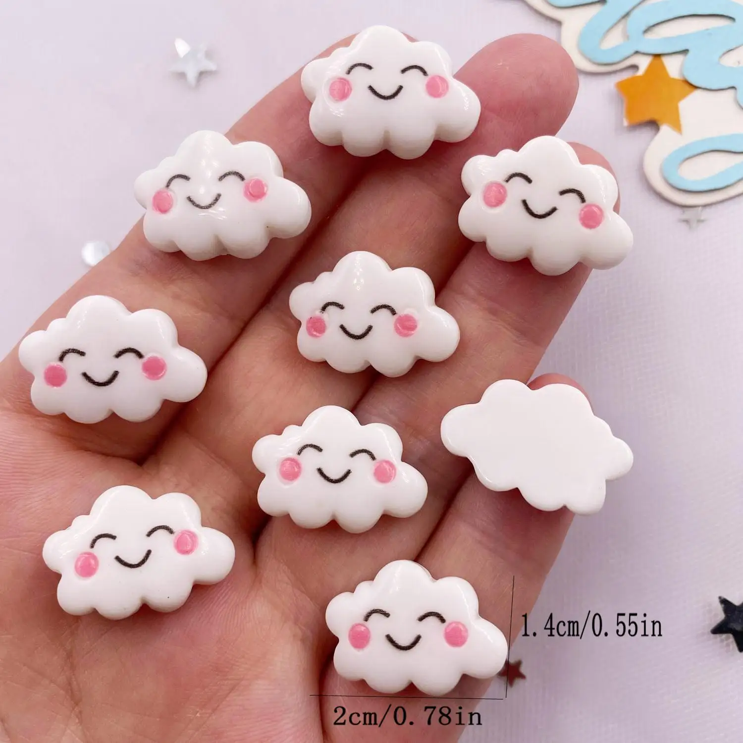 10PCS Resin Colorful Painted Smile Star White Clouds Figurine Flatback Stone Scrapbook DIY Bow Christma Decor Crafts Accessories