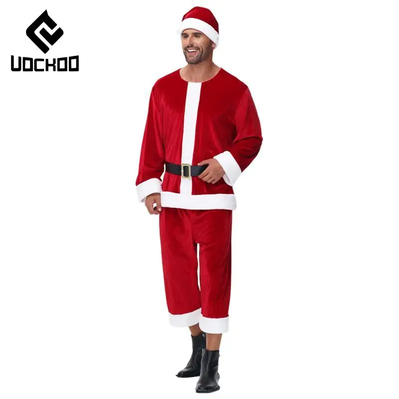 Santa Claus Cosplay Suit Christmas Costume Carnival Party Red Outfit Holiday Dress Up Stage Show Tops Pants New Year Clothes