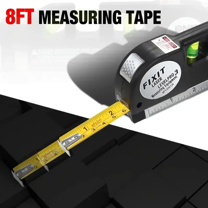 Easy to Use Laser Level Line Tool Multipurpose Laser Level Kit Standard Cross Line Lase 8 Feet Measure Tape Ruler image 2