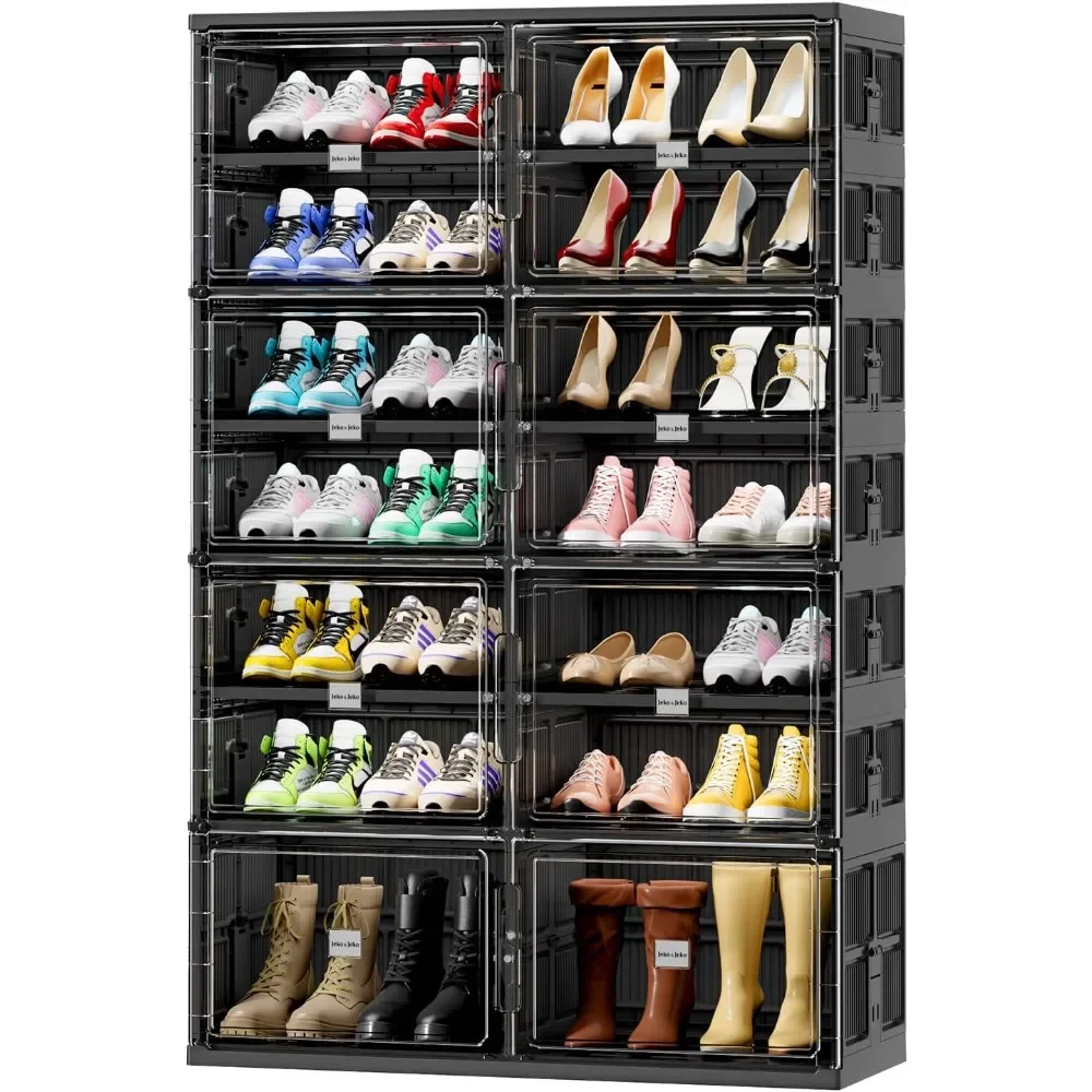 

jeko&jeko 7 tiers foldable boot storage shoe rack cabinet for closet entryway, large collapsible shoe organizer with magnetic do