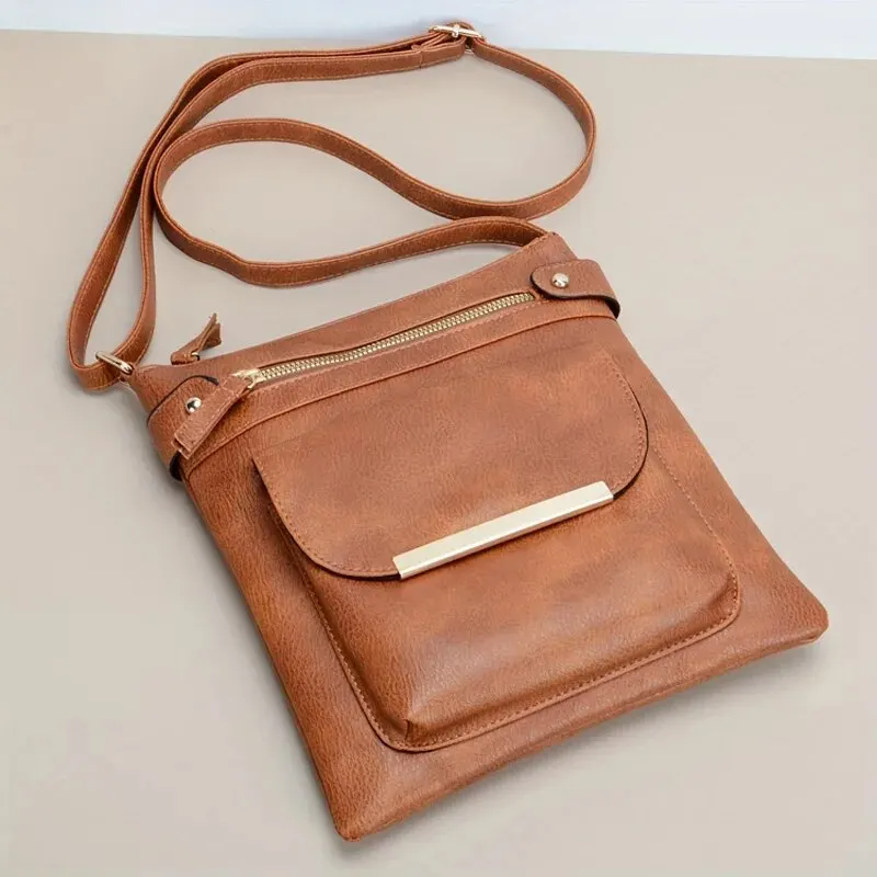 Vintage jednokolorowe torby Crossbody dla kobiet, teksturowana torba na ramię ze skóry Pu, damskie torebki i portmonetki — zdjęcie 3