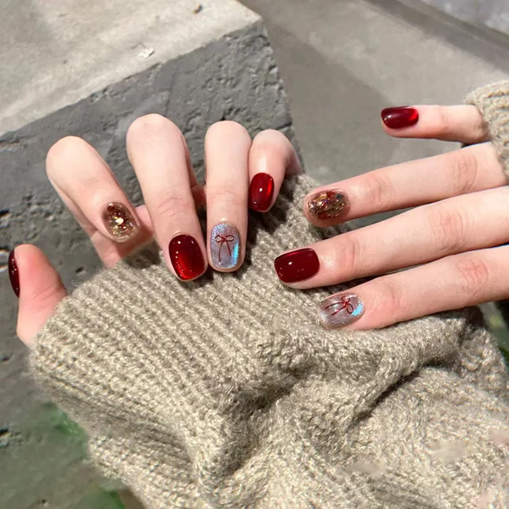 

30pcs Short Ballerina False Nails Cat Eye Shining Slices French Nail Tips Full Cover Golden Butterfly Press on Nails Women
