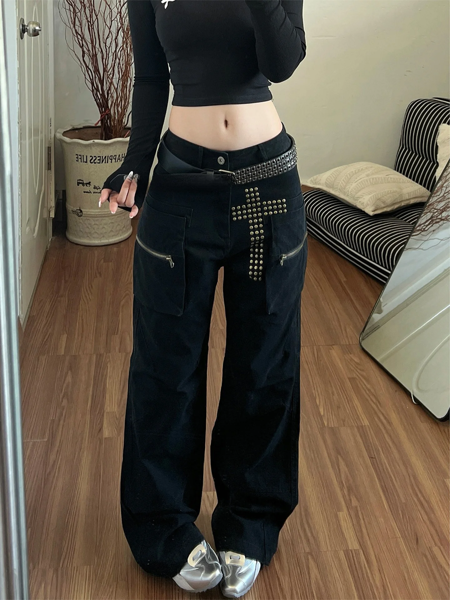 

Американские джинсы-брюки American Sle Rivet Cross Workwear для женщин, прямые, свободные, длинные, в уличном стиле, весенняя новинка, повседневные джинсы