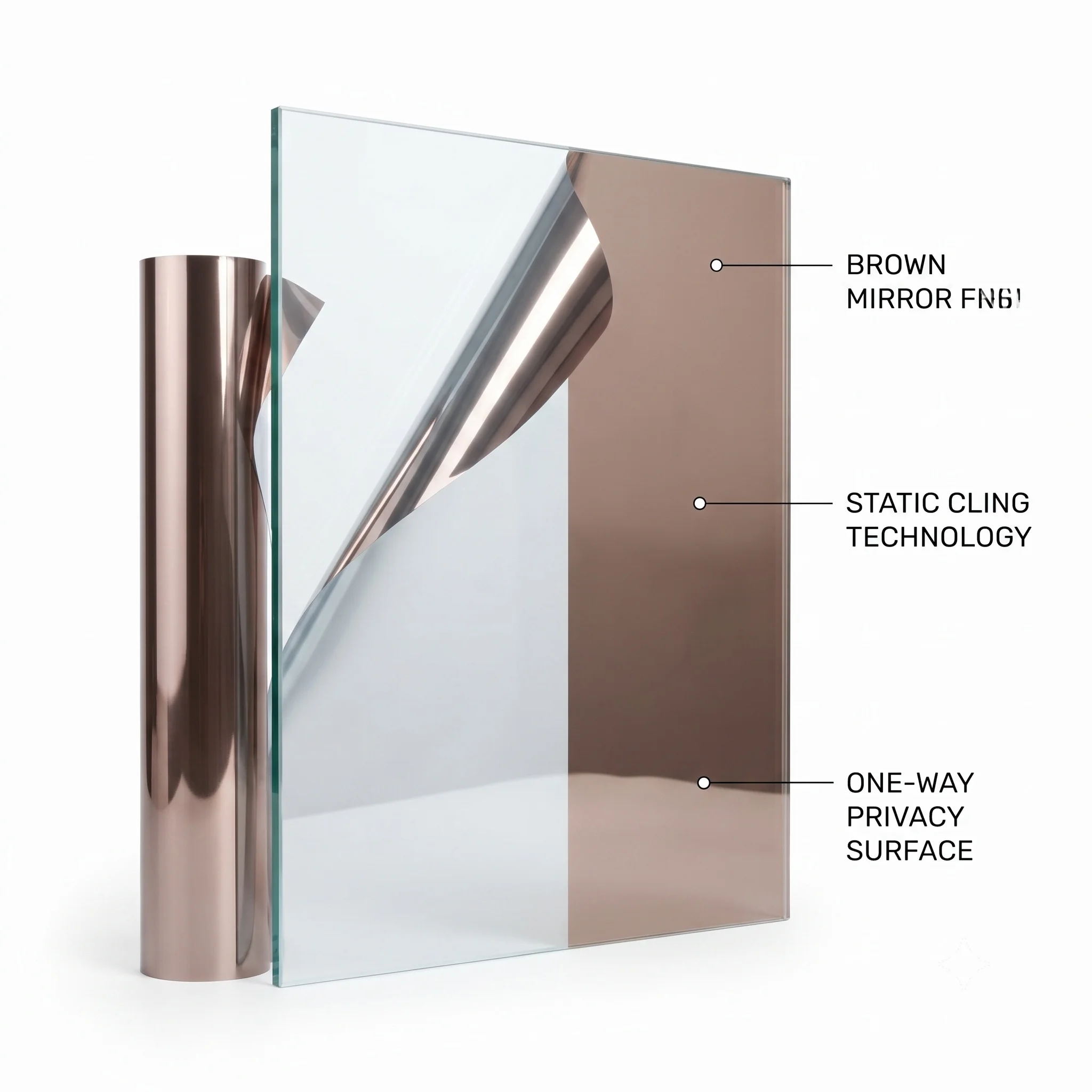 Brown Silver Static Cling Window Film Heat UV Block One-Way Daytime Privacy Mirror Tint Reusable Glass Sticker No Glue