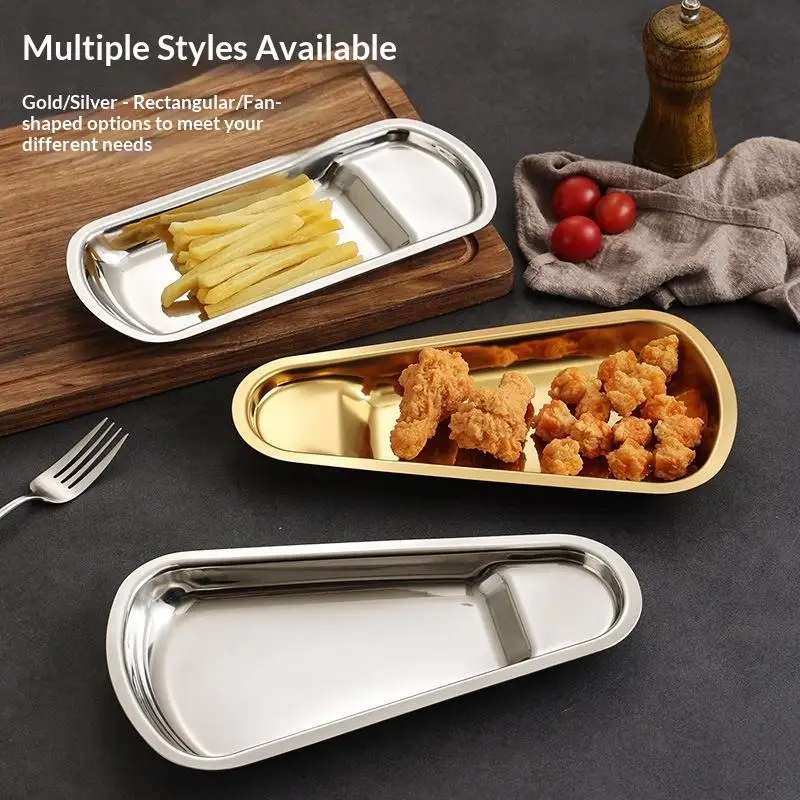 Korean Style Stainless Steel Buffet Tray Holder Food Clip Bread Clip Fan Shaped Plate Cutlery Holder Fries Tray