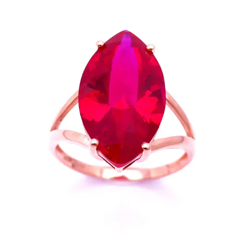 Classic Craftsmanship 585 Purple Gold 14K Rose Gold Inlaid Marquise Shape Ruby Rings for Women Simple Charm Mothers Day Gift