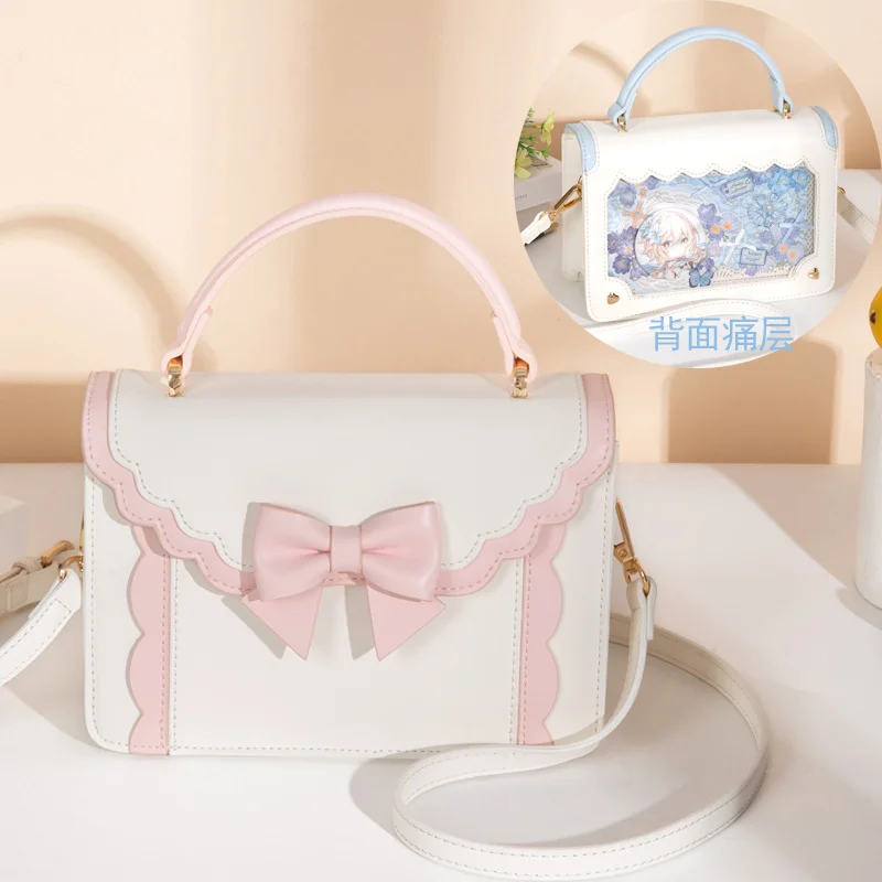 JIAERDI Lolita Bow Square Messenger Bag Women Harajuku Handle Uniform Pink Hand Bag Female Sweeet Jk Crossbody Bags Aesthetic