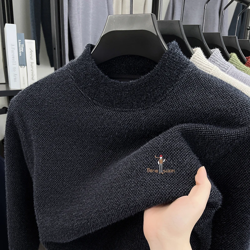 Fashion brand men's round neck sweater luxury exquisite embroidery knitted warm plush comfort autumn winter casual golf pullover
