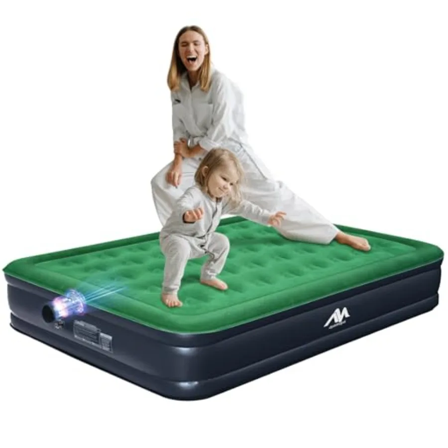 

Queen Camping Air Mattress with Built-in Rechargeable and Detachable Pump, 10" Height Inflatable Blow Up Airbed, Portable Self