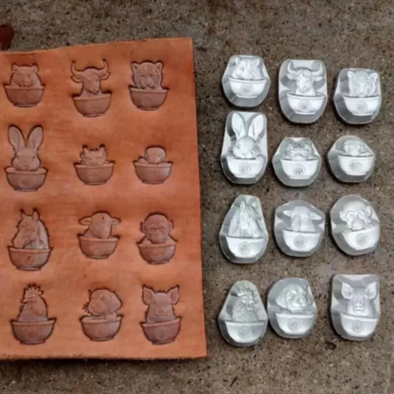 

12Pcs 3D Zodiac Series Leather Embossing Stamp Tool, ,Aluminum Alloy Stamp Craft Tool Hydraulic Pressure Cold Pressing Stamping