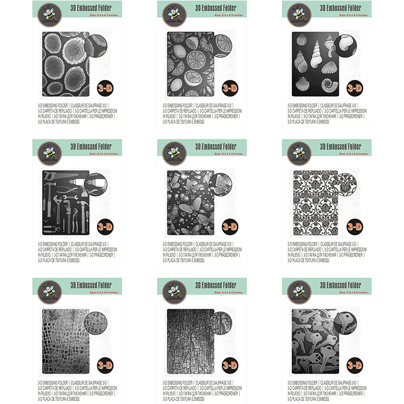 Folder Timbul 3d baru tiba dengan pola sendok, kupu-kupu, kotak alat, cangkang berkilau, tekstur banyak tingkat memudar dan