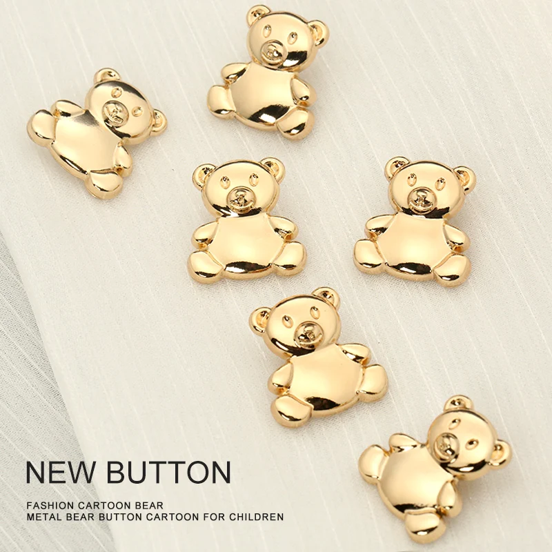 Gold Bear Buttons Metal Settings Sweater Shirt Sewing Embellishment Diy Crafts Supply Needlework Scrapbooking Accessories 6pcs