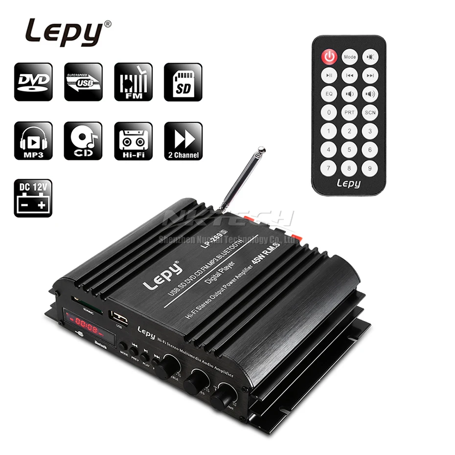 LP-269S Lepy Bluetooth Car Amplifier Digital Player HIFI Stereo Audio Power 2CH 45W Home Multimedia Support SD USB FM MP3 DVD CD