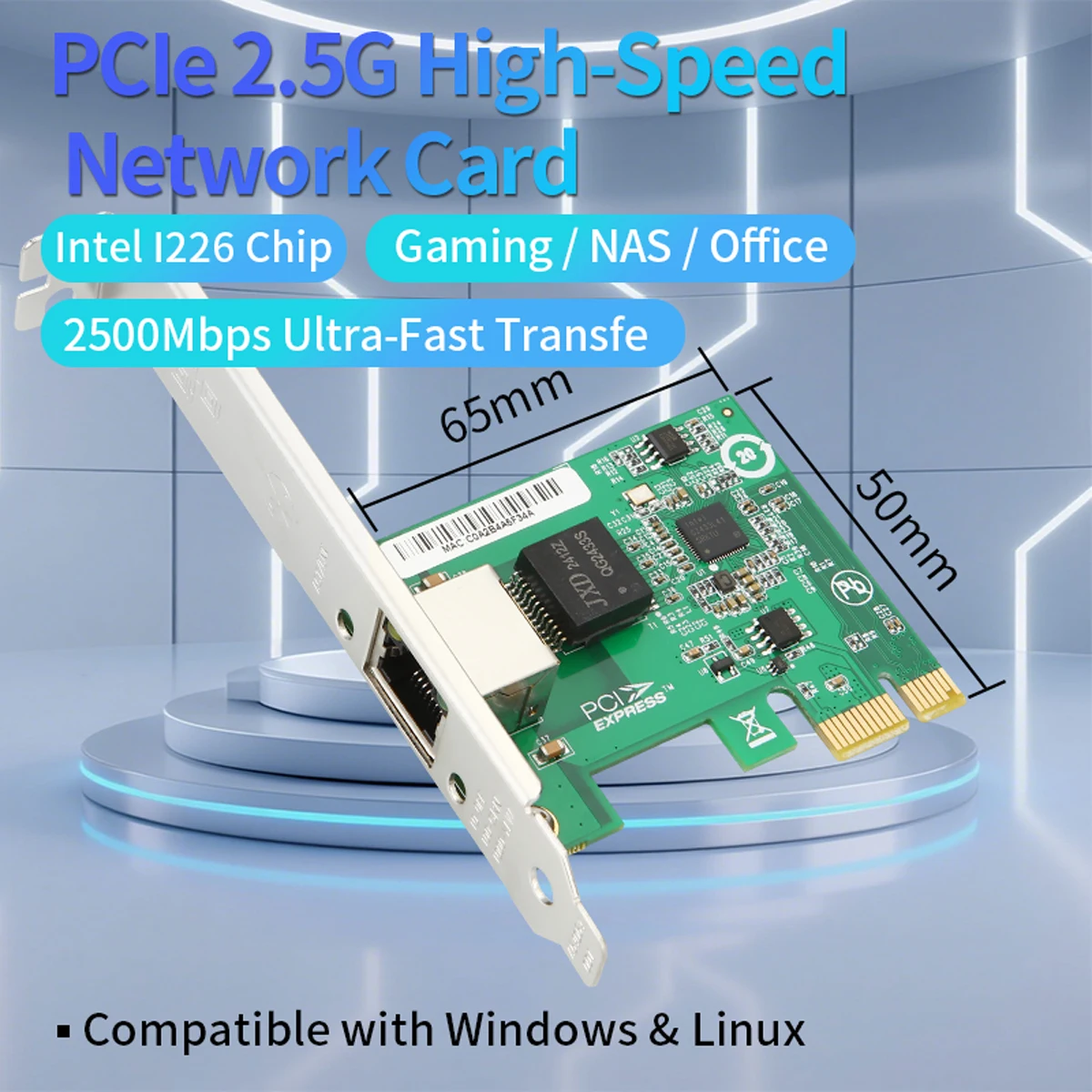 2.5Gbps Intel Chip Single Port Ethernet Network Card I226 Chip PCIe x1 2500Mbps Gigabit LAN Adapter for Desktop PC Server