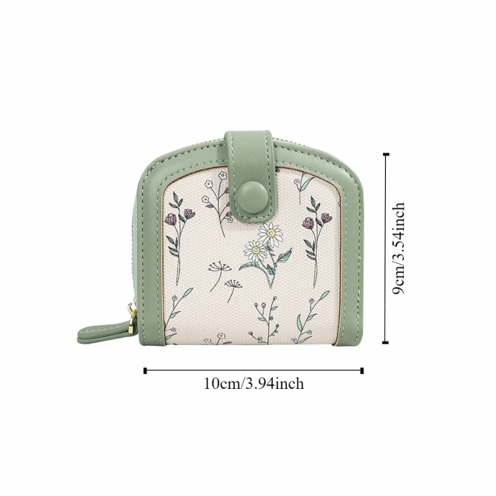 Floral Print Mini Coin Purse Bag Zipper Pouch ID Credit Card PU Leather Short Wallet Small Multi Function Card Holder Daily Use