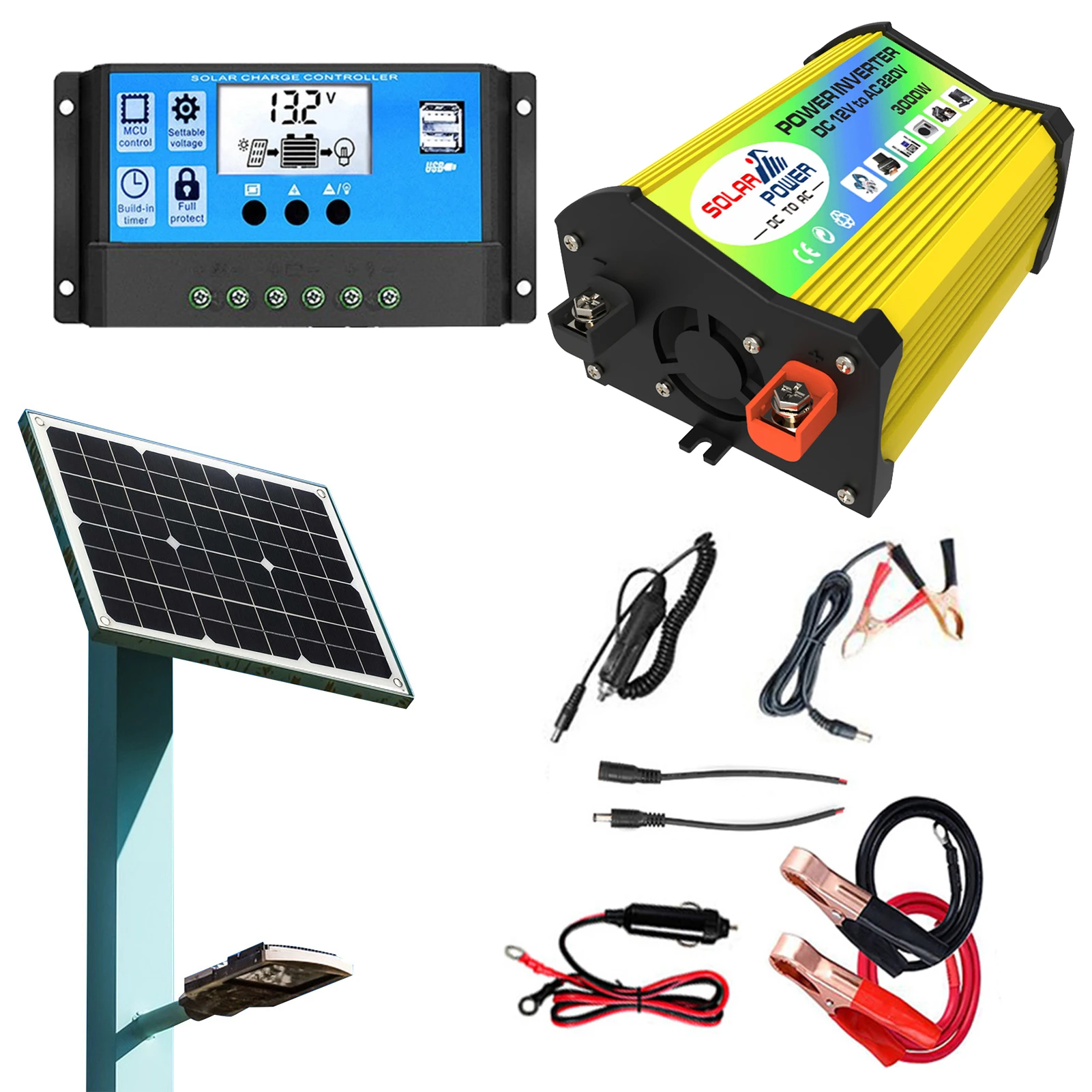 Solar Power System Complete Solar Panel Kit For RV Solar Power System Kit Off Grid With Solar Panel And 3000W Inverter 30A Solar