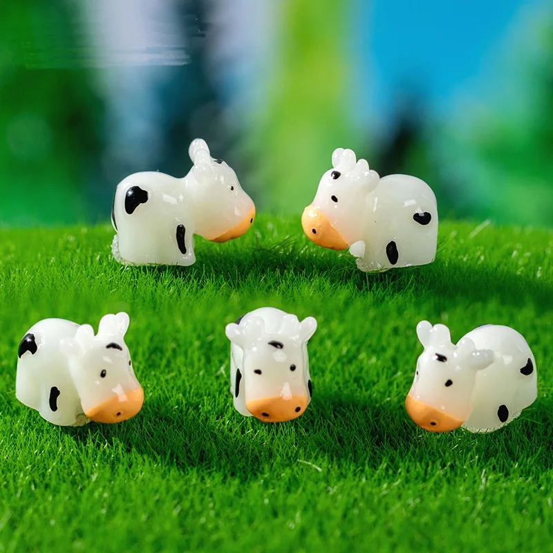 10/20Pcs Glowing Mini Cows DIY Fairy Garden Accessories Miniature Luminous Cows Moss Micro Landscape Desktop Home Decorations