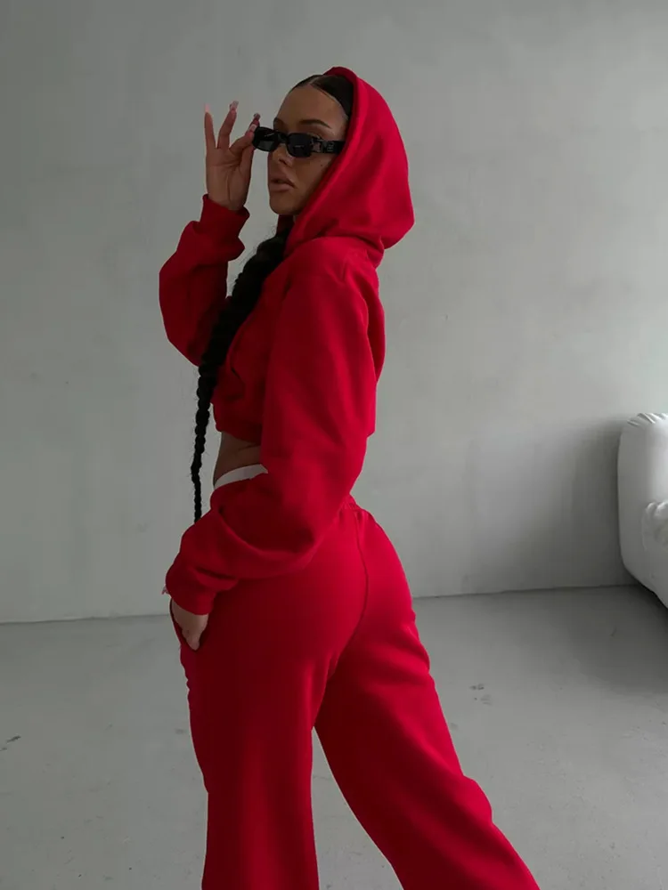 Women Sweatsuit Set Autumn Winter Sexy Crop Top Hoodie And Jogger Set Casual Two Piece Set Workout Fitness Yoga Wear Tracksuit