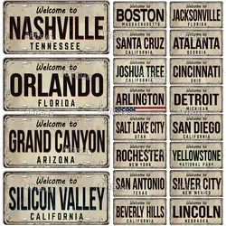 Artisian Welcome To USA City Car Plate US Landmark License Plate Decorative Metal Sign Wall Decor Garage Bar Pub Club Hotel Cafe