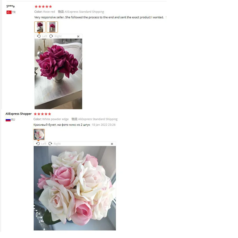 5-köpfiger Rosenstrauß mit geschwungenen Blüten, feuchtigkeitsspendend, echt anfühlend, Hochzeitsstrauß, Brautstrauß, Kunstblumen, Dekoration für Zuhause, Party, Event – Detail 1