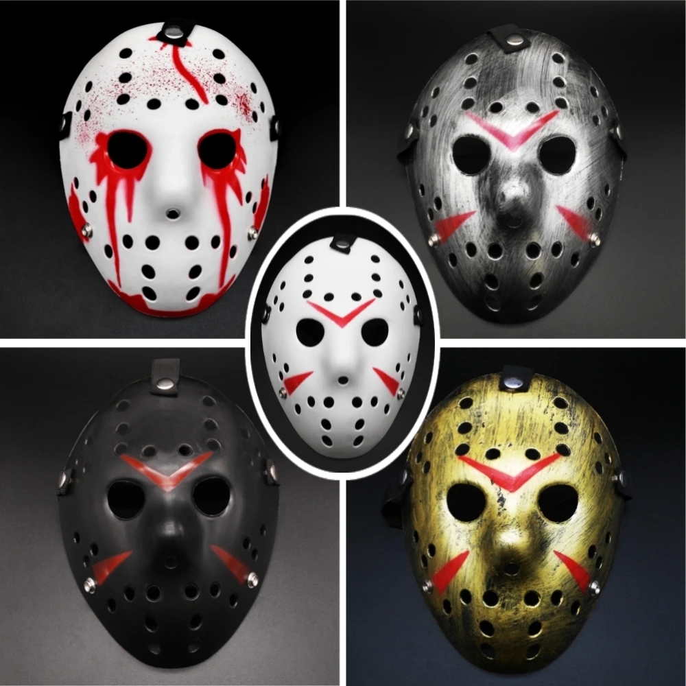 Máscara de Hockey de terror para Halloween, disfraz de Jason asesino de terror, accesorios de Cosplay, vestido de fantasía de terror, máscara de fiesta, correas ajustables, 10 piezas