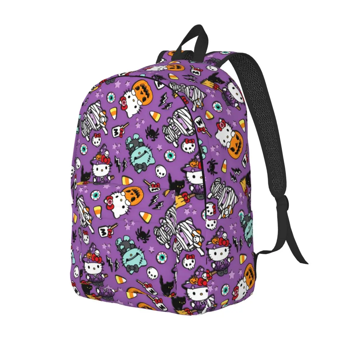 Hello Kitty Halloween Ghost Zaino Uomo Donna Casual High School Zaino da lavoro Spooky Trick Borse di tela per computer portatile Sport