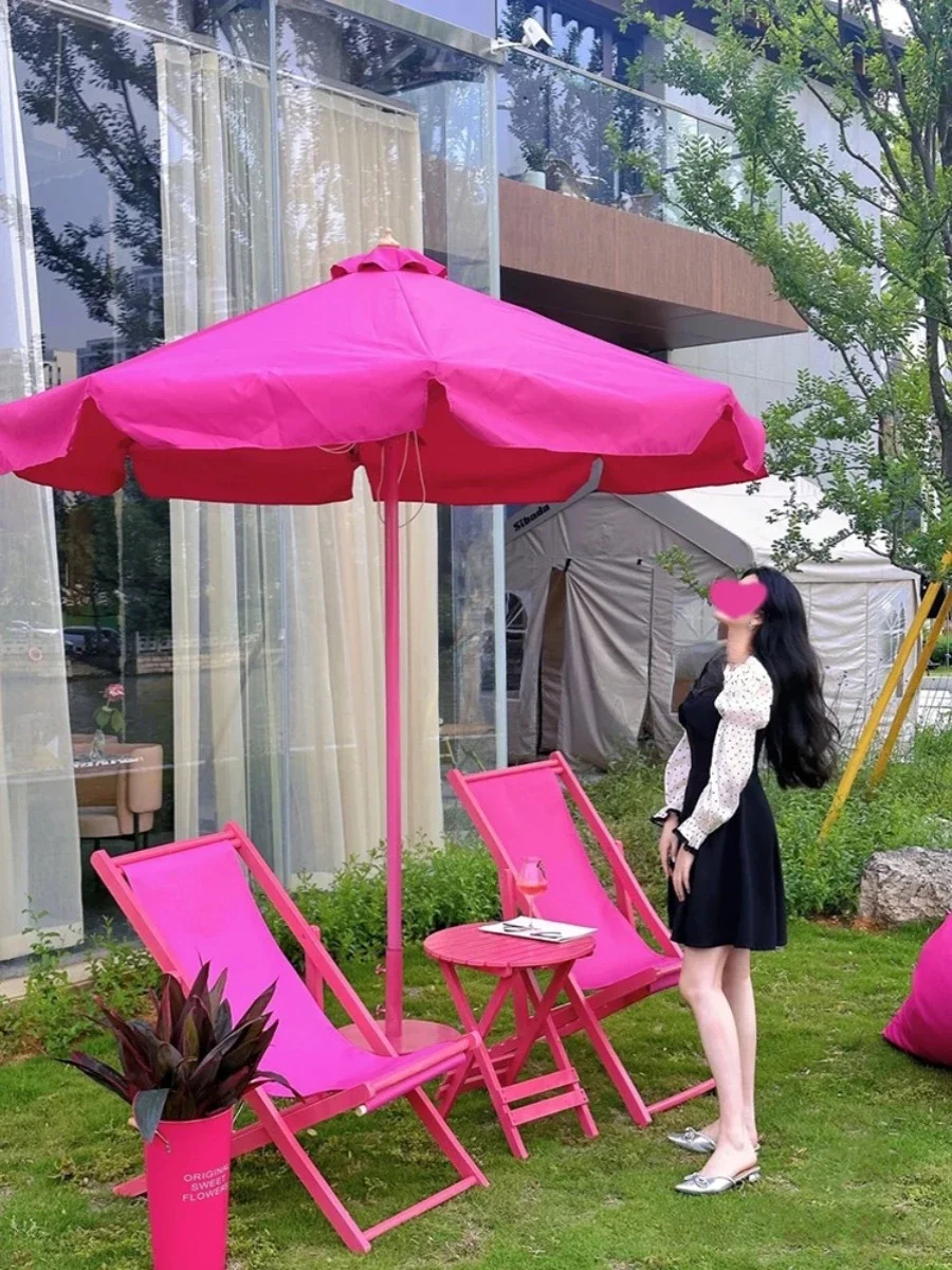 Festive decoration pink rose outdoor beach umbrella swimming pool sunshade online celebrity beach beach sun Roman umbrella.