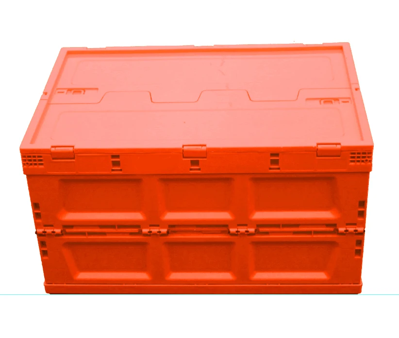 

Orange Color Plastic Foldable Container Collapsible Crate With Lid