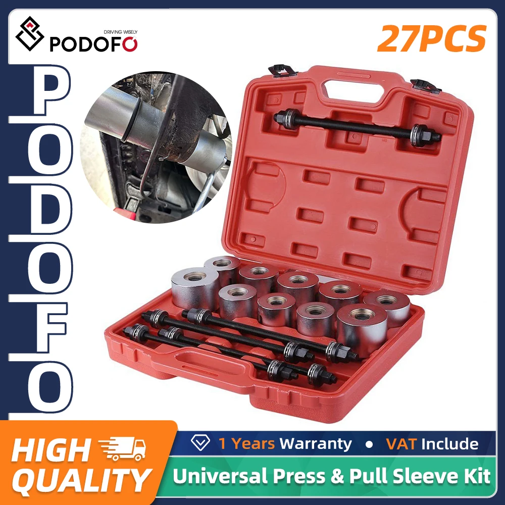 Podofo 27-teiliges Universal-Press- und Abziehwerkzeug-Set mit M10/M12/M14/M16/M18 Abziehspindeln für Buchsenlager-Entfernung und Einbau