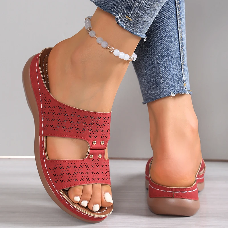 2026 الصيف النساء صندل خشبي قسط العظام المفتوحة تو الصنادل خمر المضادة للانزلاق الجلود منصة الإناث عادية الأحذية الرجعية #5
