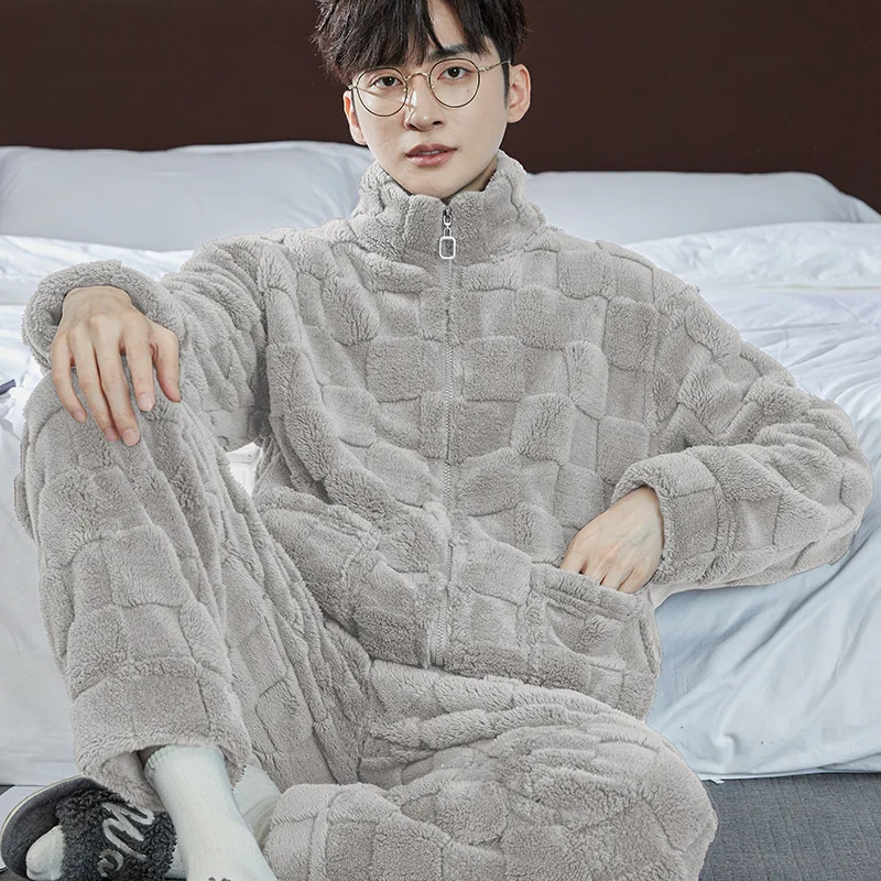 

Man Clothing Mens Pajama Set Winter Fleece-Lined Large Pajamas Sweatshirt Loose Bathrobe Fashion Homewear Casual Shirt Wholesale