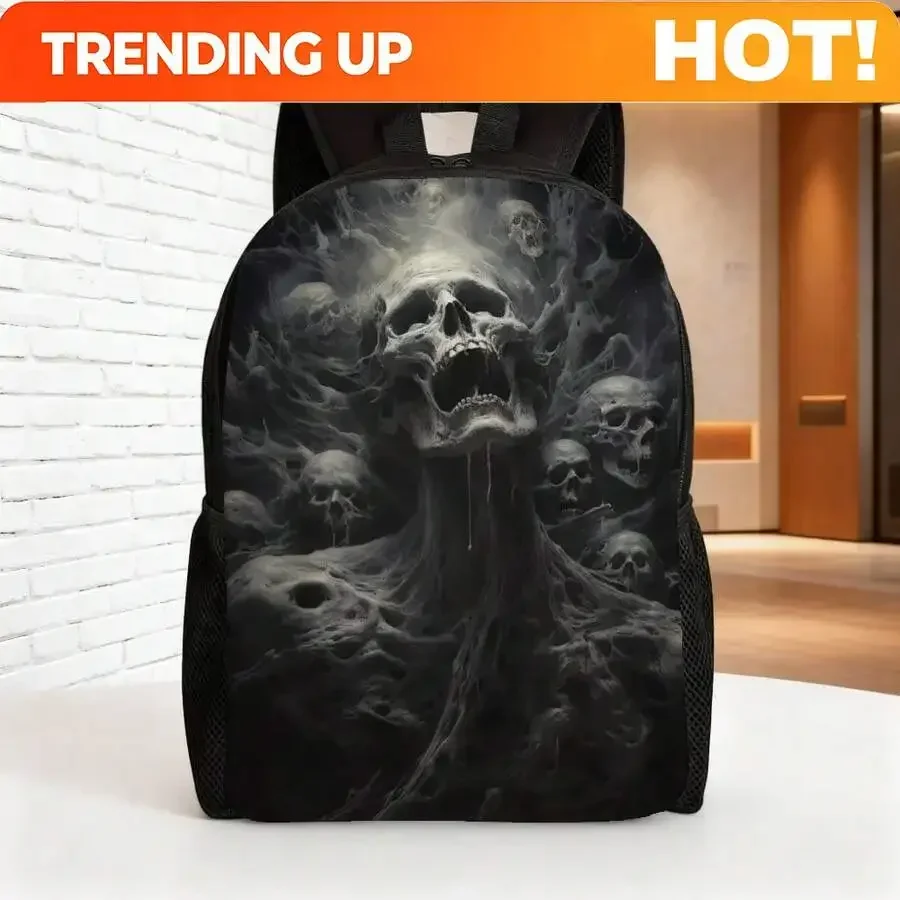 Custom Bag Casual College Backpacks Featuring A Skull And Smoke Design, Perfect For Horror Fans.These Spacious Photography Bags