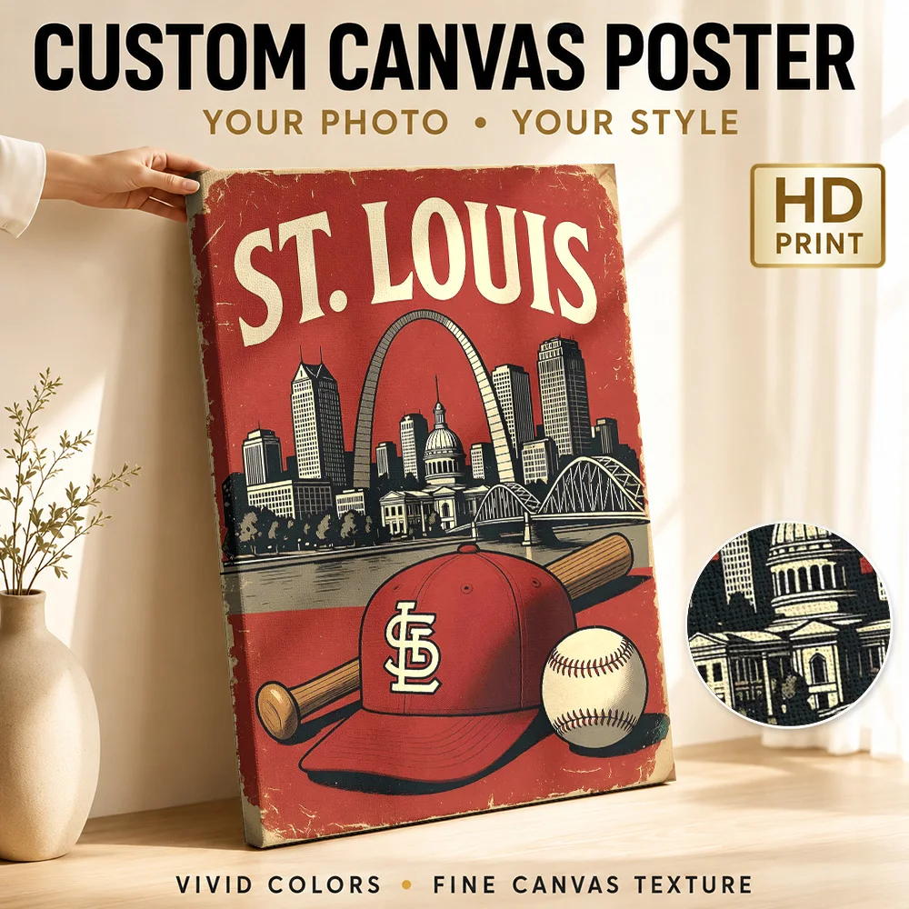 St. Louis Baseball Skyline Vintage Framed Canvas Poster Personalized Sports Portrait Wall Paintings Decoration for Bedroom Gym