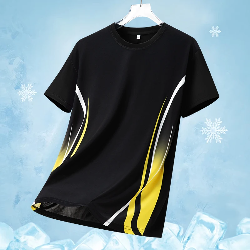 Men's Summer Casual Short Sleeve T-Shirt round Neck Ice Silk Quick Dry Outdoor Thin Breathable Running Top 2026 Quality