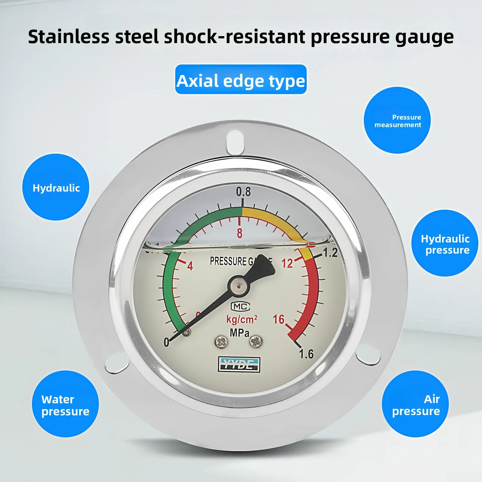 Axial Edge Shockproof Pressure Gauge YN60ZT/25/40mpa Hydraulic Oil Pressure Gauge Water Pressure Gauge