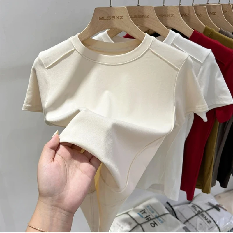 AOSSVIAO 2026 Sommer Weißes T-Shirt aus Baumwolle für Damen, Kurzarm, Vielseitiges Lockeres Halbarm-T-Shirt im Harajuku-Stil, Top-Trend