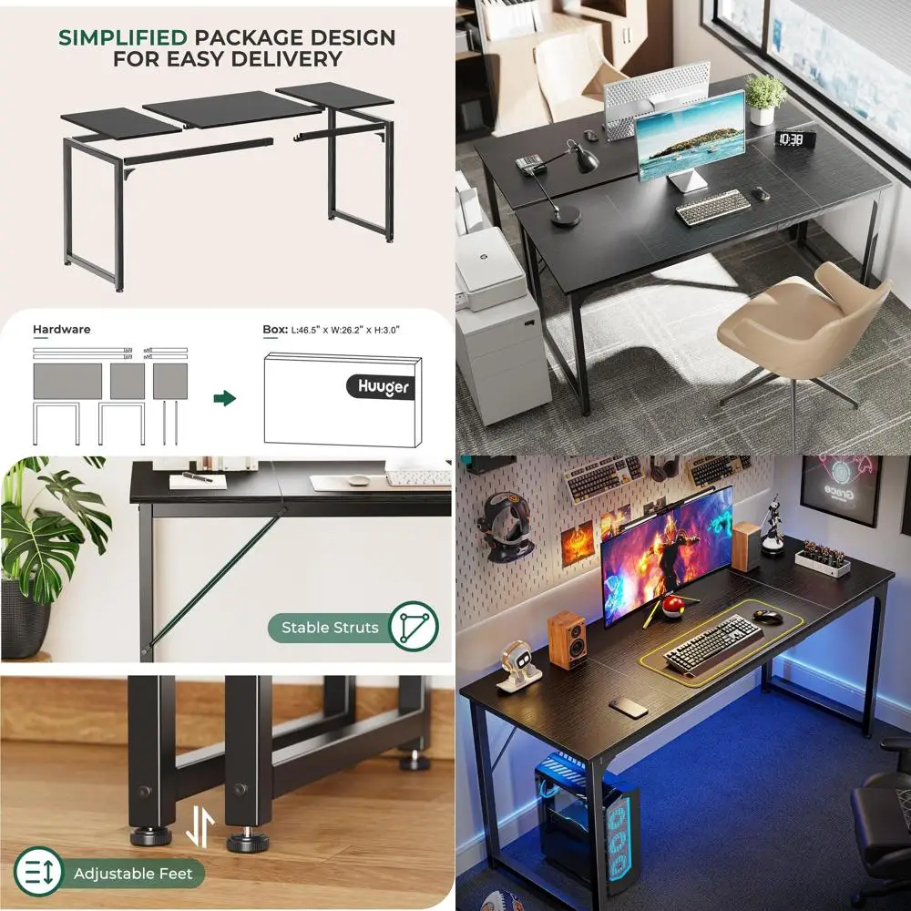 

63 Игровой и письменный стол с местом для хранения, большим пространством для ног, металлическим каркасом, черный