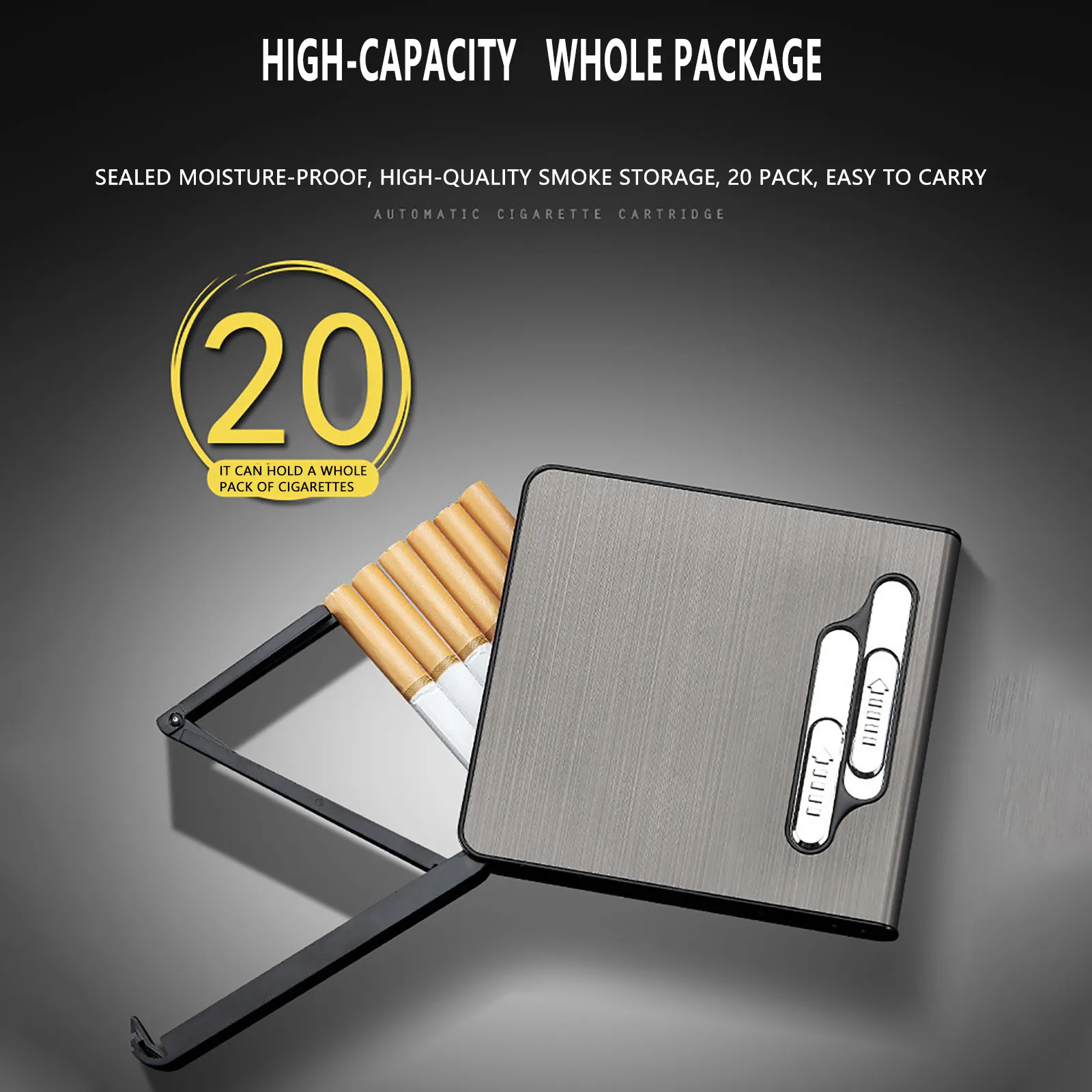 Cigarette-Case,Rechargeable Dual-Arc Lighter Cigarette-Box,Holds 20-Cigarettes